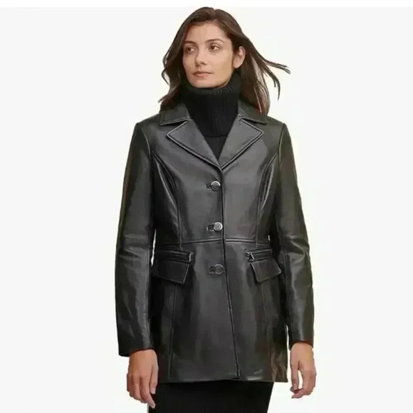 NWOT Wilsons Leather Black Button Front Lamb Jacket Pockets Size S - Picture 1 of 14
